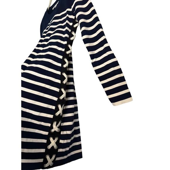Veronica Beard Navy Ivory Stripe Dominique Long Sleeve Dress Sz Med - Picture 7 of 9